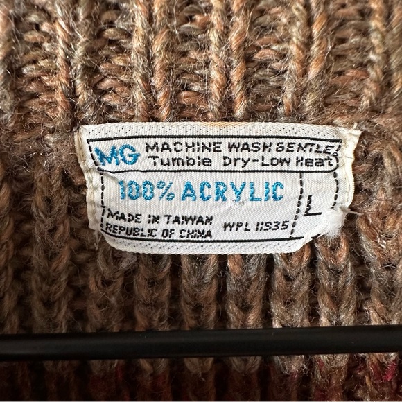 Vintage 80s Chunky Knit Southwestern Aztec Sweater Grandpa MG Retro - Picture 7 of 11